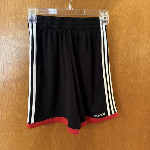 Youth Adidas Shorts Size Medium (10/12) Black with White Stripes Red Trim Soccer - Picture 2 of 6